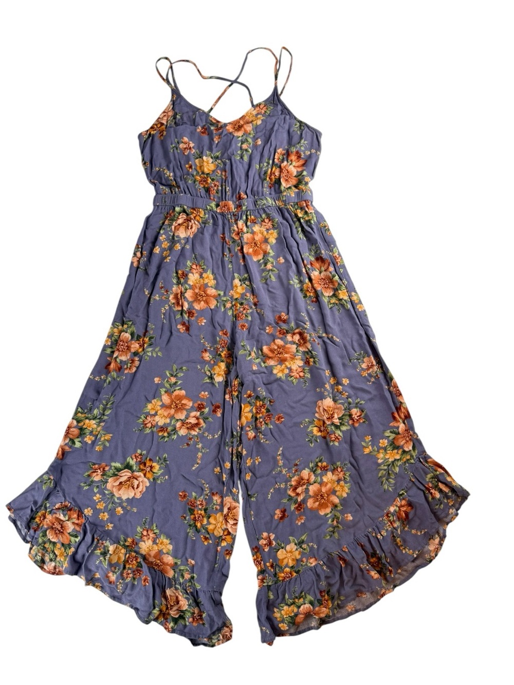 American Eagle Floral Wide Leg Cropped Jumpsuit Large Boho Culotte Romper - Picture 2 of 9
